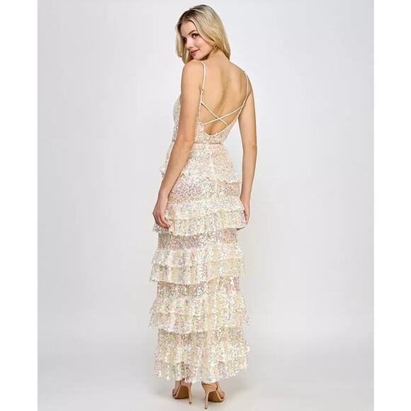 NEW Say Yes Sequin Tiered Gown Prom Multi color Dress‎ Iridescent - Picture 2 of 11